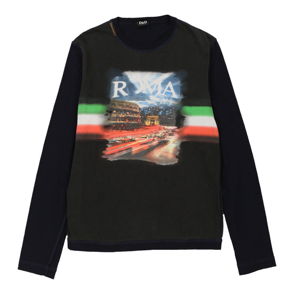 Vintage navy Roma Dolce & Gabbana Long Sleeve T-Shirt - mens medium