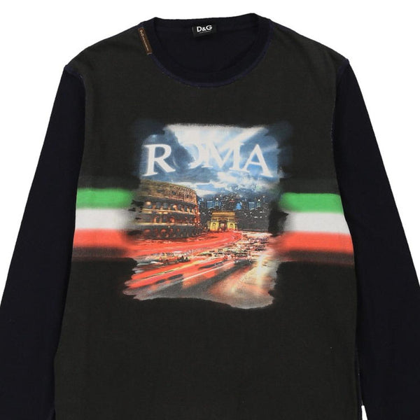 Vintage navy Roma Dolce & Gabbana Long Sleeve T-Shirt - mens medium